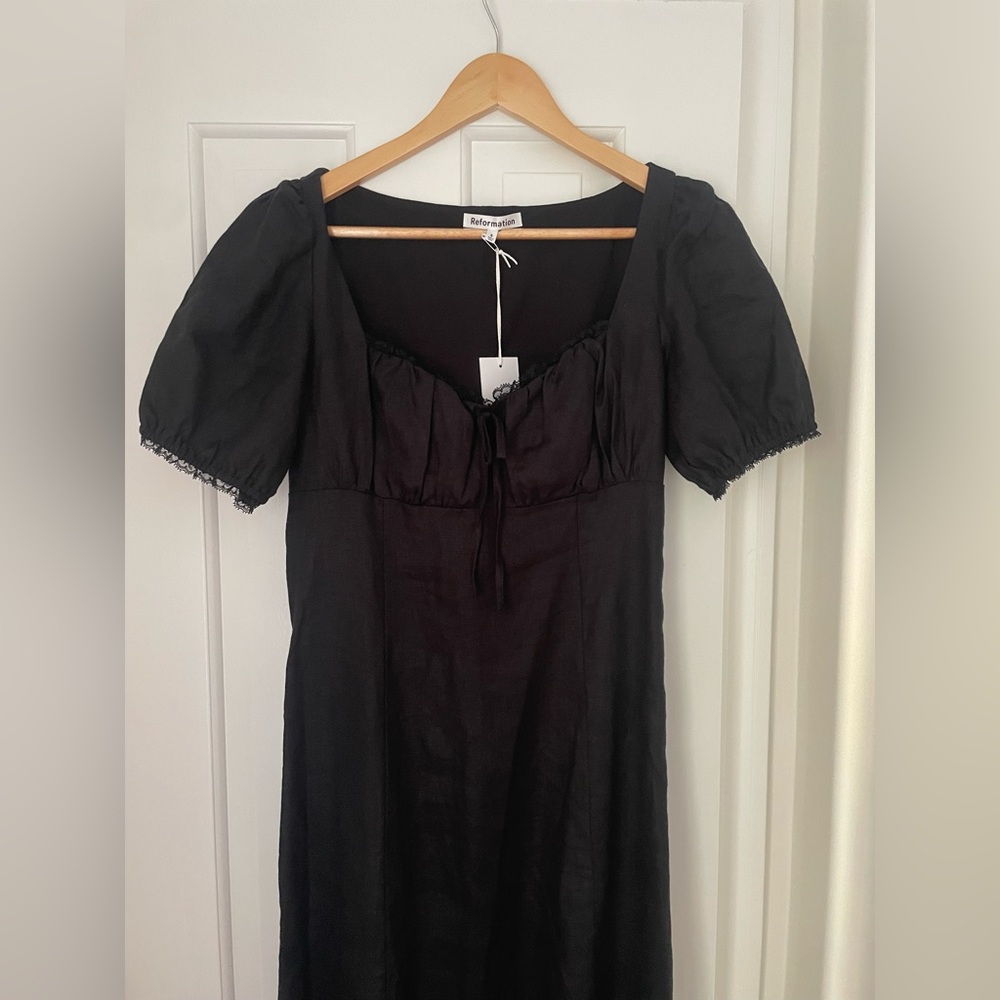 NWT Reformation Cherise Linen Dress in Black - Picture 7 of 9